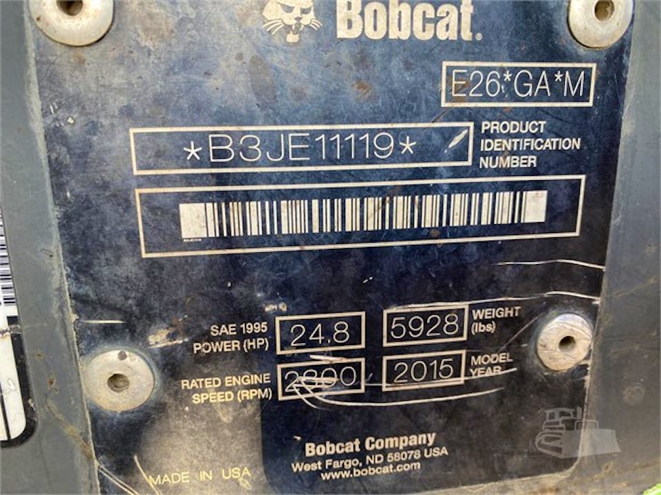 Bobcat E26 Mini-pelle 2015