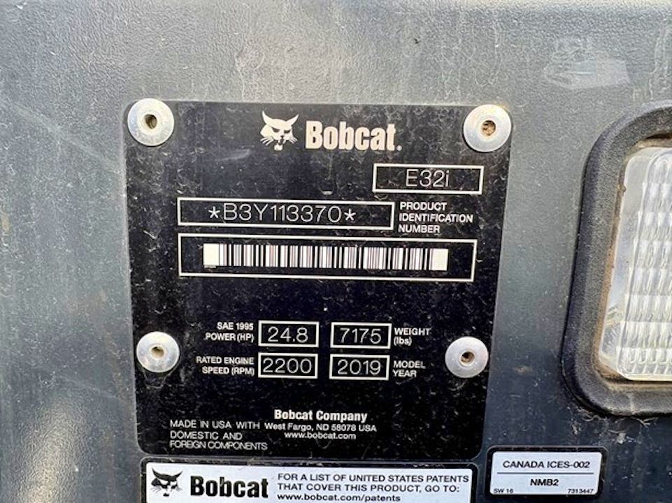 Bobcat E32i Mini-pelle Compacte – 2019 – Occasion