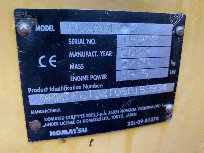 Mini-pelle Komatsu PC20MR-2 – 2 t – Occasion 2005 – 3 Godets