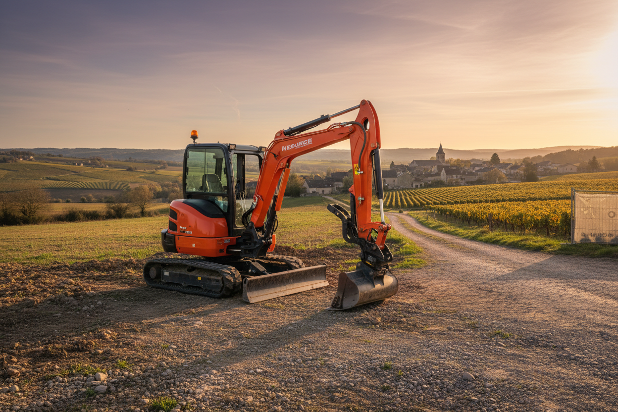Mini-pelle sur chantier